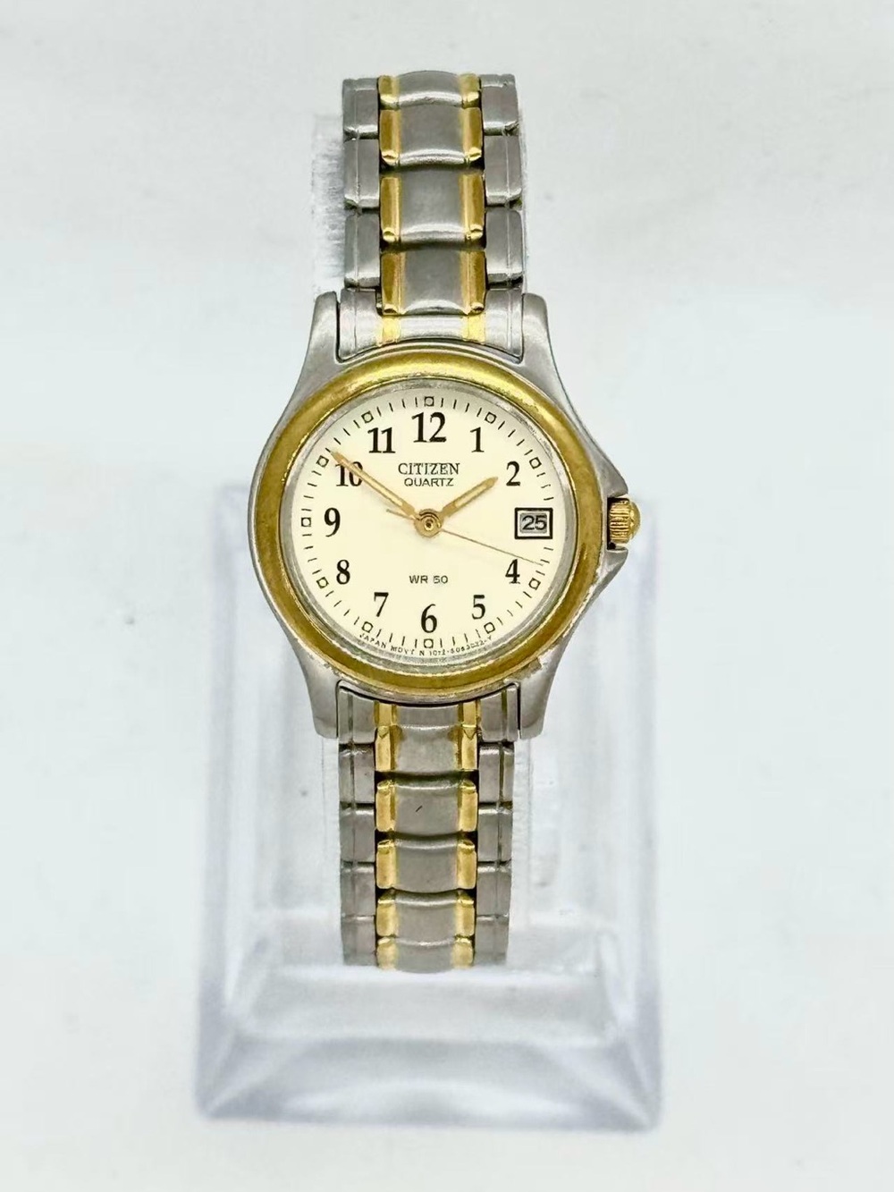 Vintage Citizen Women’s Quartz Two Tone Watch Cream Dial Date New Battery Runs
